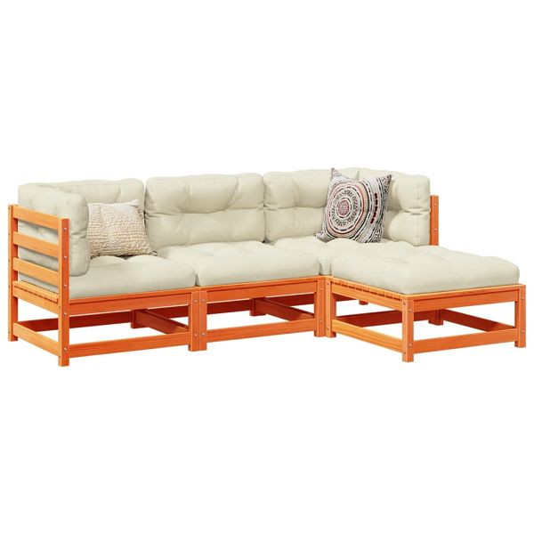vidaXL 4-teilig Garten-Sofagarnitur mit Kissen Wachsbraun Kiefernholz, 3295815