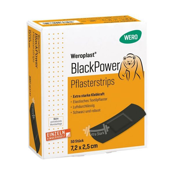 WERO Weroplast BlackPower Pflasterstrips 7,2 x 2,5 cm, VE: 50 Stück, 160707