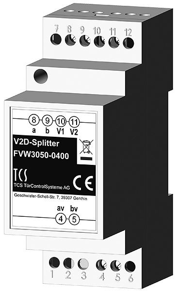 TCS Adapter zum Aufsplitten des Video-2-Draht:BUS Systems av und bv auf a, b, V1 und V2, FVW3050-0400