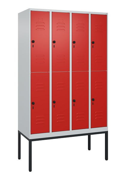 C+P Doppelstöckiger Spind Classic PLUS, Gestell, 4 Abteile, 2120x1200x500mm, 7035/3020, Drehriegel, 0803307-40 S10002