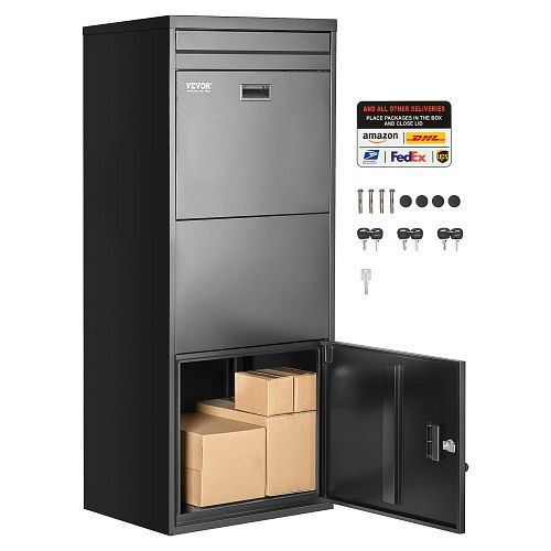 VEVOR Paketbriefkasten 1198x500x360 mm, verzinkter Stahl, Schloss, Diebstahlschutzdesign, für Zuhause & Büro, schwarz, BGXHSDXGZZS48ARHRV0