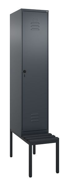 C+P Umkleidespind Classic PLUS, mit untergebauter Sitzbank, 2120x400x815mm, 7016/7016, Drehriegel, 0800507-12 S10042