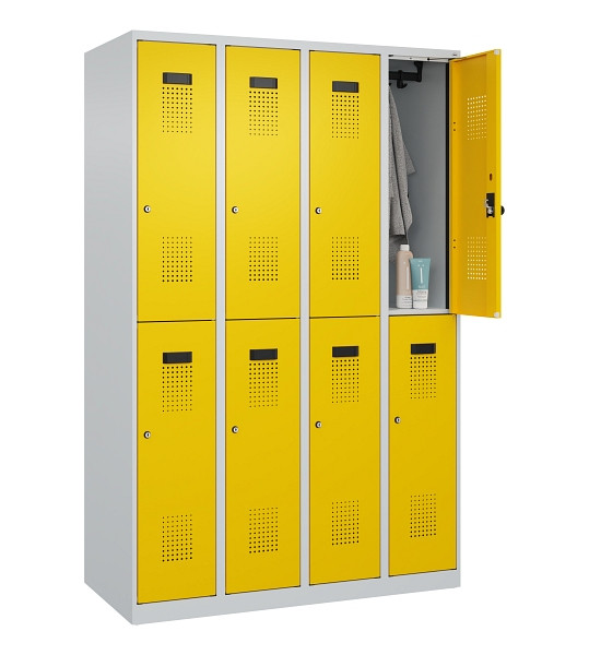 C+P Doppelstöckiger Spind Evolo PLUS, 8 Fächer, 1850x1200x500mm, 7035/1023, Zylinderschloss, 049300-40 S10028