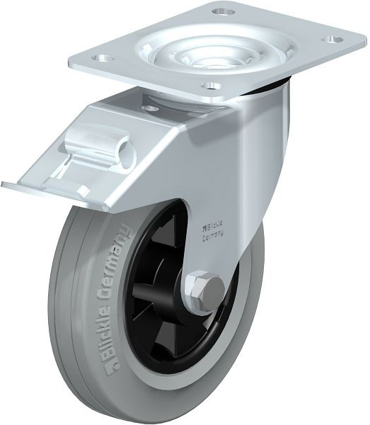 Blickle LE-VPP 160R-FI-SG Stahlblech-Lenkrolle mit Anschraubplatte & Feststeller, Vollgummi, Grau, 387472