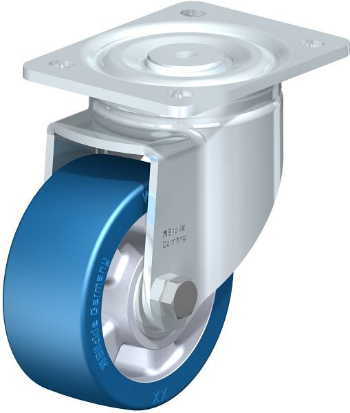 Blickle LH-ALBS 127K Stahlblech-Lenkrolle, Schwerlast-Ausführung, mit Anschraubplatte, Blickle Besthane® Soft, Blau, 754572
