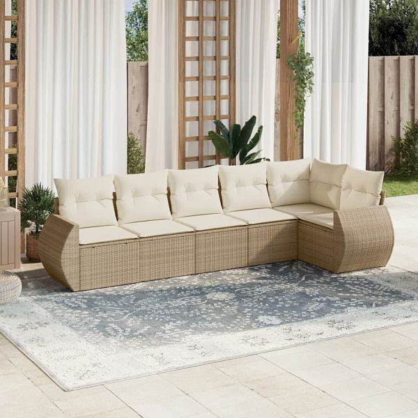 vidaXL 6-tlg. Garten-Sofagarnitur mit Kissen Beige Poly Rattan, 3253725