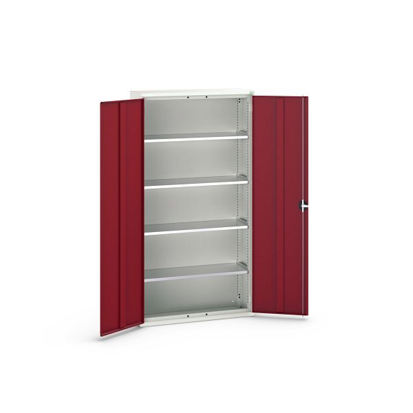 bott verso Flügeltürschrank, mit 4 Fachböden, BxTxH: 1050 x 350 x 2000 mm, Lichtgrau / Purpurrot, 16926219.24