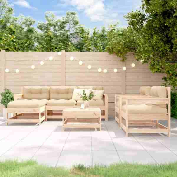 vidaXL 7-tlg. Garten-Lounge-Set mit Kissen Massivholz, 3185822