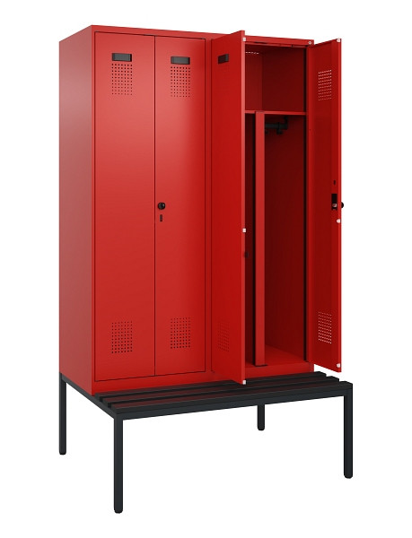 C+P PSA Doppel-Spind Evolo PLUS, Bank, 4 Abteile, 2120x1200x815mm, 3020/3020, Drehriegel, Sitzfläche Kunststoff, Sitzbank, 0490527-40P S10079