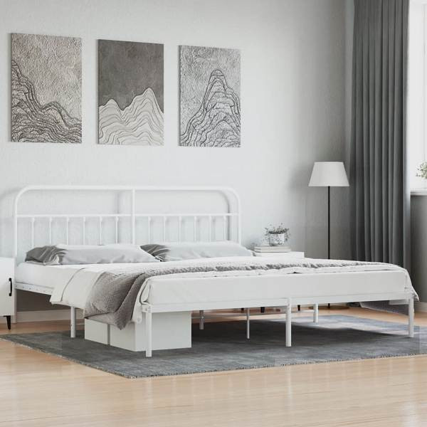 vidaXL Bettgestell mit Kopfteil Metall Weiß 193x203 cm, 352633