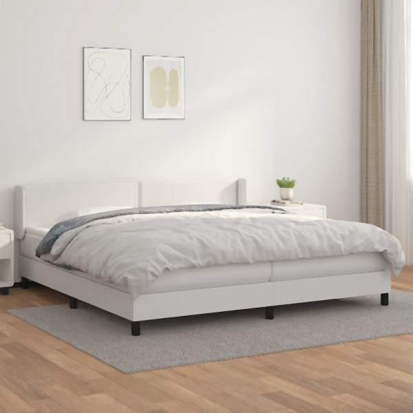 vidaXL Boxspringbett mit Matratze Weiß 200x200 cm Kunstleder, 3130740