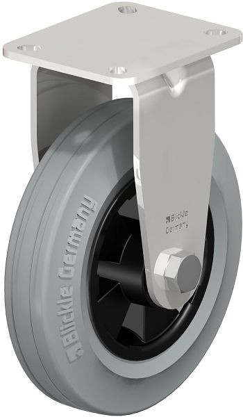 Blickle BX-VPP 160XR-1-SG Edelstahl-Bockrolle mit Anschraubplatte, Vollgummi, Grau, 613380
