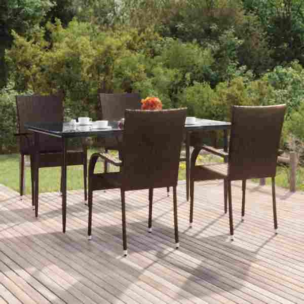vidaXL 5-tlg. Garten-Essgruppe Braun Poly Rattan, 3156672
