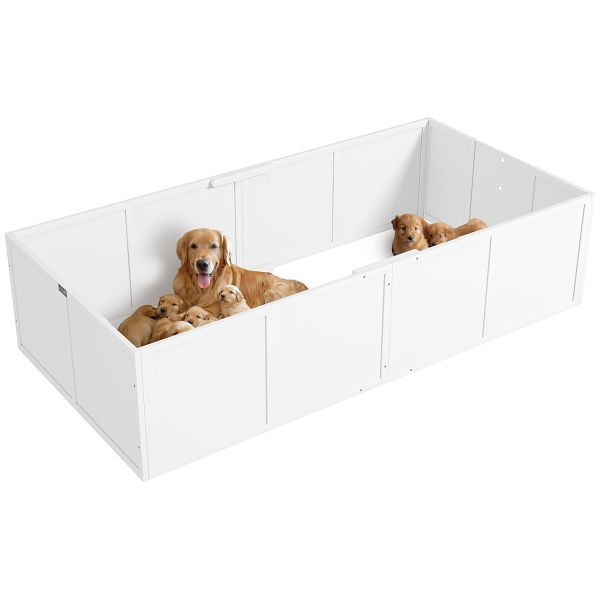 PawHut Hunde-Wurfbox für Hunde und Welpen, mit verstellbaren Eingängen, für große und kleine Hunde, 196 x 96 x 48 cm, Weiß, D06-235V01WT