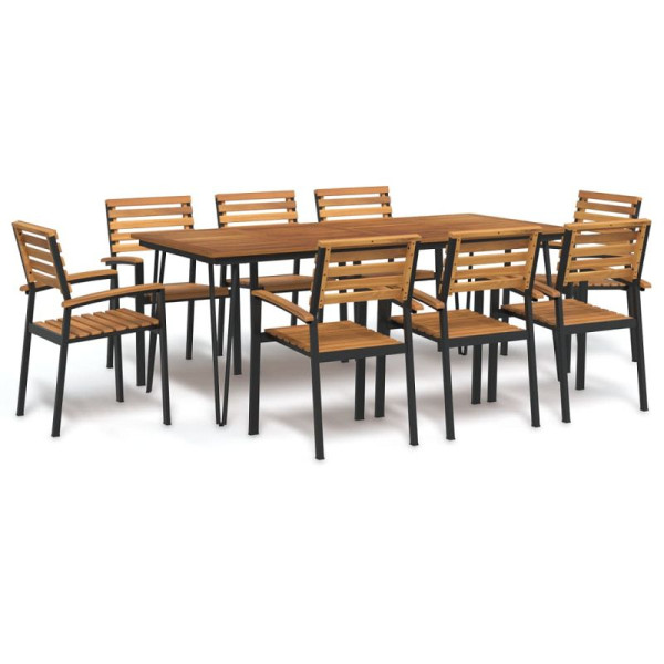 vidaXL 9-teilig Garten-Essgruppe Massivholz Akazie und Metall, 3155421