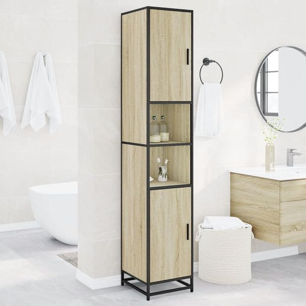 vidaXL Badschrank Eichen-Optik 35x37,5x188,5 cm Holzwerkstoff Metall, 3300881