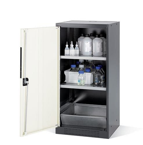 asecos Chemikalienschrank Systema CS-52L, Korpus anthrazit, weiss, 2 Einlegeböden und Bodenwanne, 202555