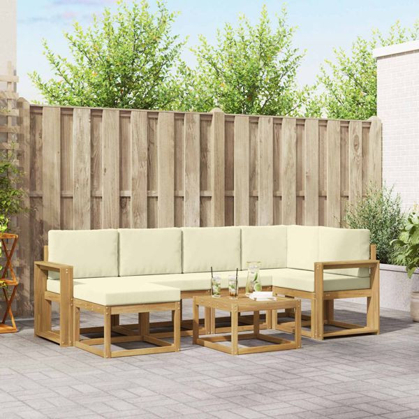 vidaXL Outdoor-Sofagarnitur 7-teilig Weiß und Creme Massivholz Akazie, 3387914
