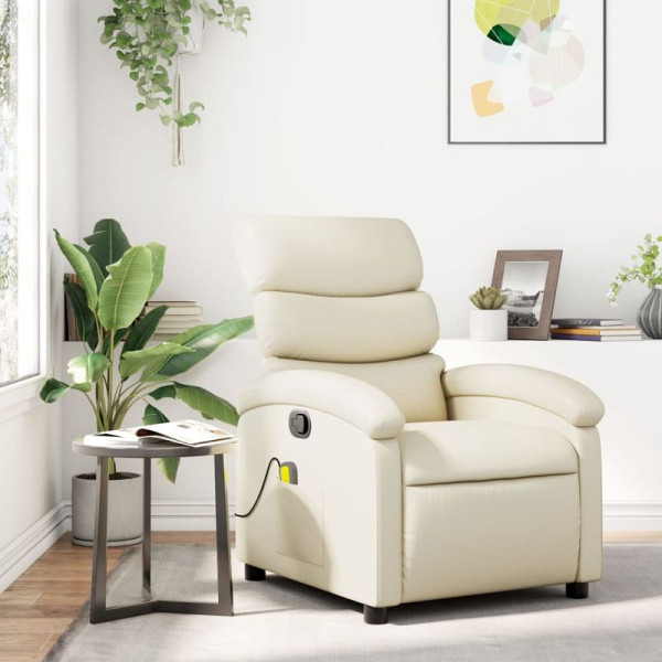 vidaXL Massagesessel mit Relaxfunktion, Kunstleder, Creme, 3205848