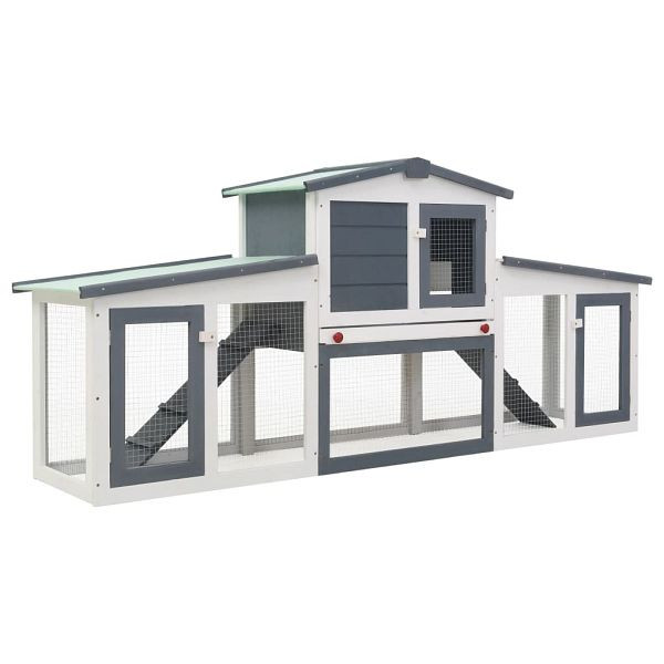 vidaXL Großer Kaninchenstall Grau und Weiß 204x45x85 cm Holz, 170843