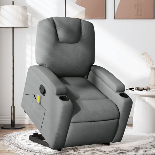 vidaXL Massagesessel mit Aufstehhilfe Dunkelgrau Stoff, 3204381