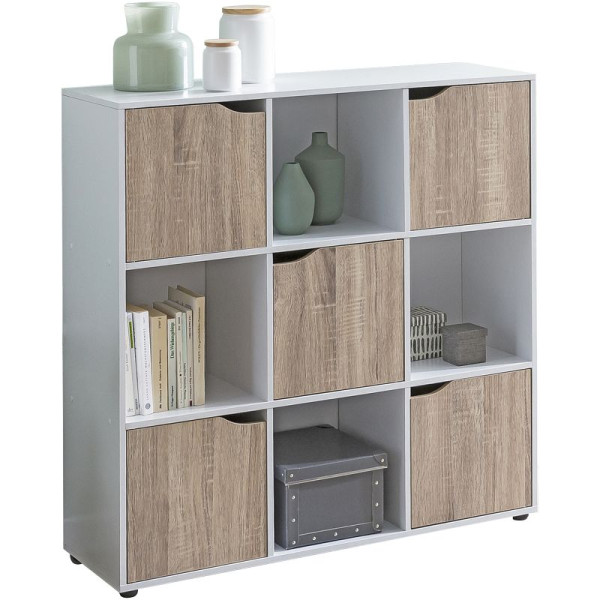 Wohnling Sideboard SAMO 89 x 91 x 29 cm Bücherregal mit 9 Fächern & 5 Türen Sonoma, WL5.526
