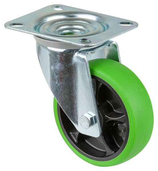 BS Rollen Transportrolle Lenkrolle, thermoplastisches Gummirad, Reifen grün, Rollenlager, Platte, Durchmesser: 100 mm, VE: 4 Stück, L400.B44.101.04