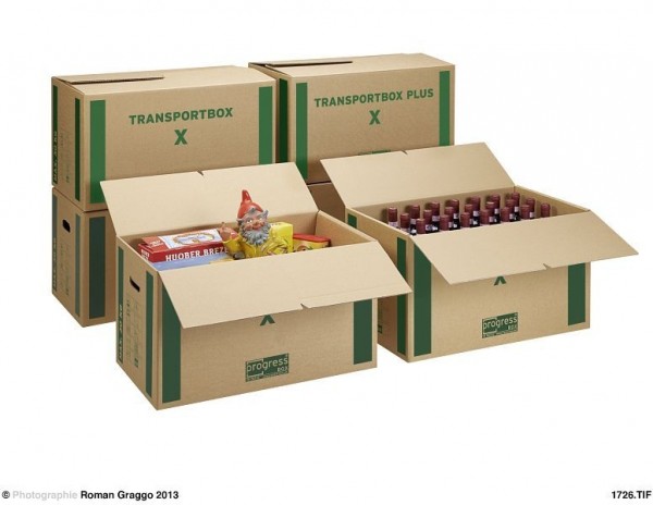 Progress Packaging PB TB02.02 Transportbox X Transport- Umzugskarton "PREMIUM-EXTRA" 2-wellig, Wellpappe braun - 650/350/370 - VE: 10 Stück, 005022