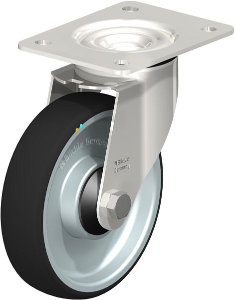 Blickle LEX-PATH 160KD-ELS Edelstahl-Lenkrolle mit Anschraubplatte, Thermoplastisches Polyurethan, Grau, 853683