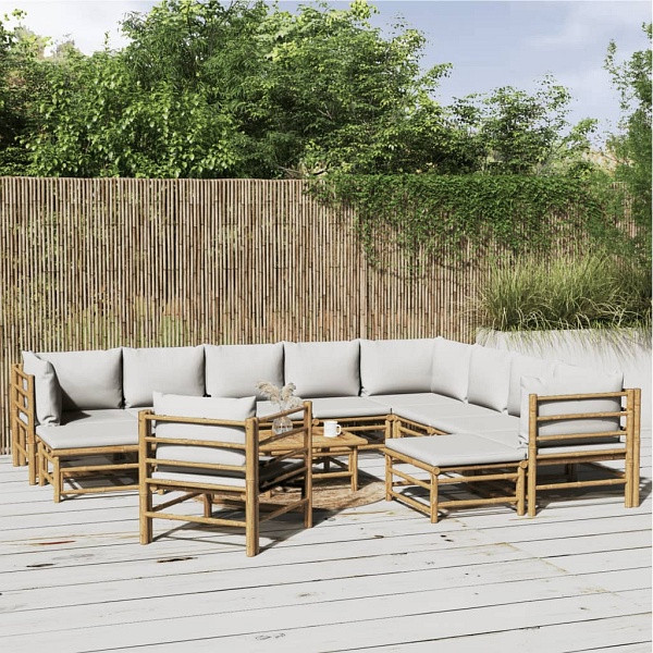 vidaXL 12-teilig Garten-Lounge-Set mit Hellgrauen Kissen Bambus, 3155098