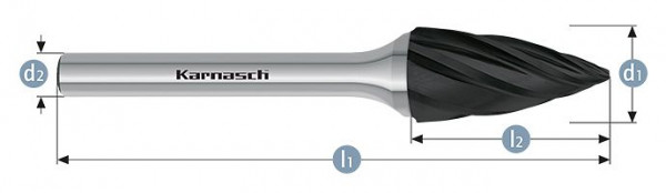 Karnasch Hartmetall-Frässtift Black-Tec beschichtet SPG/ HP-7 d1=8 / l2=20 / d2=6 / l1=65mm, VE: 2 Stück, 115065040