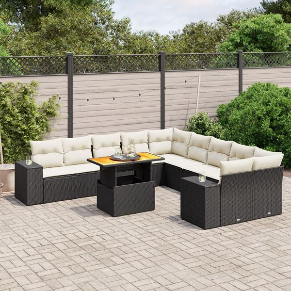 vidaXL 11-teilig Garten-Sofagarnitur mit Kissen Schwarz Poly Rattan, 3272827