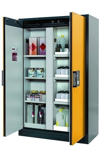 asecos Sicherheitsschrank Q-CLASSIC-90, Q90.195.120.MV in sicherheitsgelb RAL 1004 mit 3x Fachboden (Stahlblech), 34214-040-33543