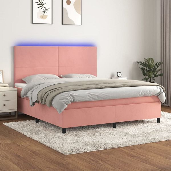 vidaXL Boxspringbett mit Matratze & LED Rosa 160x200 cm Samt, 3136016