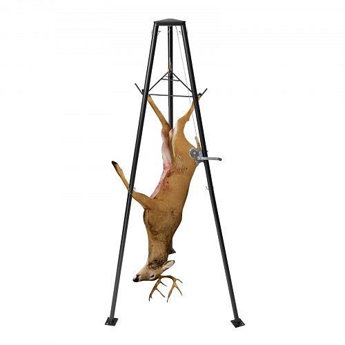 VEVOR Game Hoist, 227 kg Tragkraft, mit Seilwinde und Gambrel, 1300x1100x2750 mm, Schwarz, zur Enthäutung/Reinigung, SJJLSHL500LB1FD1G001V0
