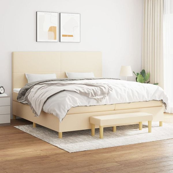 vidaXL Boxspringbett mit Matratze Creme 200x200 cm Stoff, 3137026