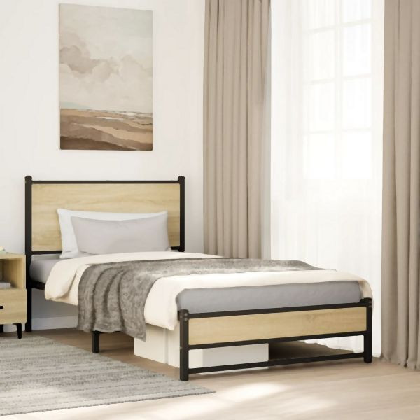 vidaXL Metallbett ohne Matratze Sonoma-Eiche 107x203 cm, 4007882