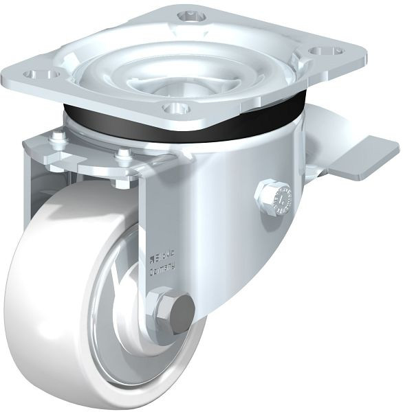 Blickle LK-SPO 75G-ST-FA Stahlblech-Lenkrolle, schwere Ausführung, mit Anschraubplatte & Feststeller, Polyamid, Weiß, 301523