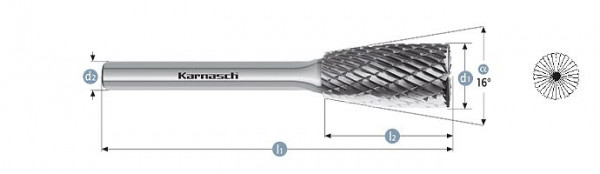 Karnasch Hartmetall-Frässtift unbeschichtet ZYB/WKN d1= 12,0 / l2= 25 / d2= 6 / l1= 70mm Combi+Form, 114052100