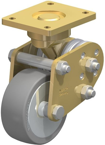 Blickle BPFE-ALTH 101K-AS-FA Schwerlast-Bockrolle mit Polyurethan-Drehfedern, Blickle Extrathane®, Grau, 853752