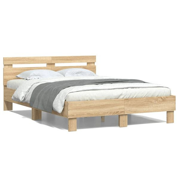 vidaXL Bettgestell mit Kopfteil LED-Beleuchtung Sonoma-Eiche 120x190cm, 3207576