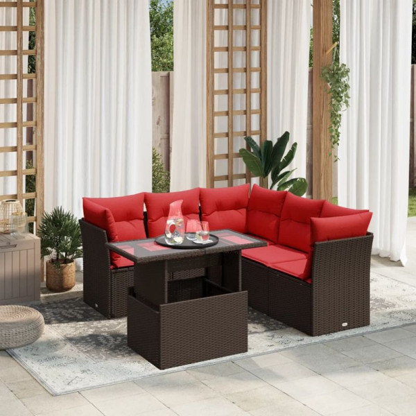 vidaXL 6-teiliges Gartensofa-Set mit Kissen, braun, Polyrattan, 3266584