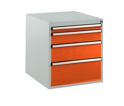 Manuflex Schubfachschrank BASETEC Stationär, Nutzhöhe 500 mm mit 4 Schubfächern, in rotorange RAL 2001, SP1140.2001