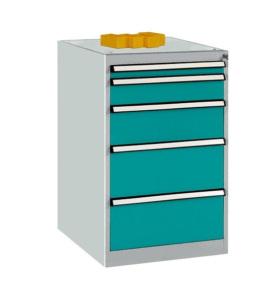 Manuflex Schubfachschrank BASETEC Stationär, Nutzhöhe 700 mm mit 5 Schubfächern, in wasserblau RAL 5021, TP1141.5021