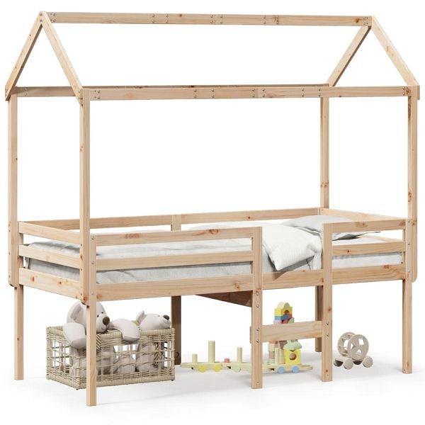 vidaXL Hochbett mit Dach 90x190 cm Massivholz Kiefer, 3282138