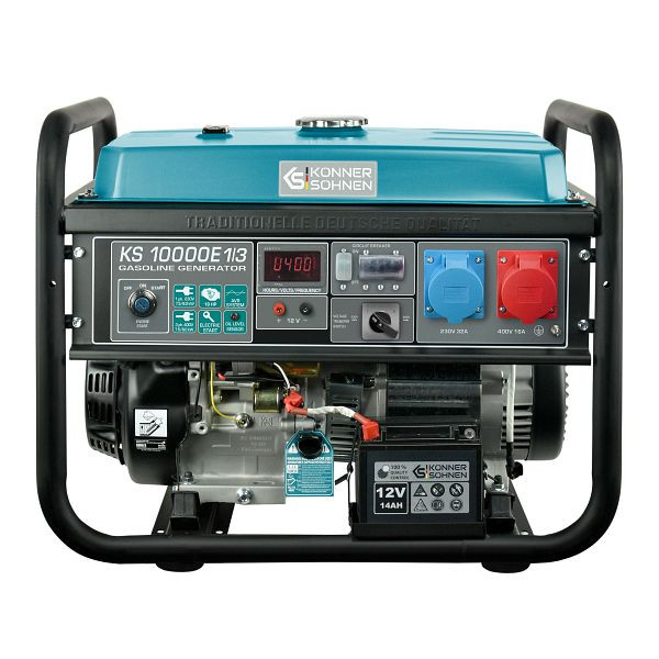 Könner & Söhnen 8000W Benzin E-start Stromerzeuger, 1x32A(230V)/1x16A(400V), 12V, Voltregler, Anzeige, KS 10000E-1/3
