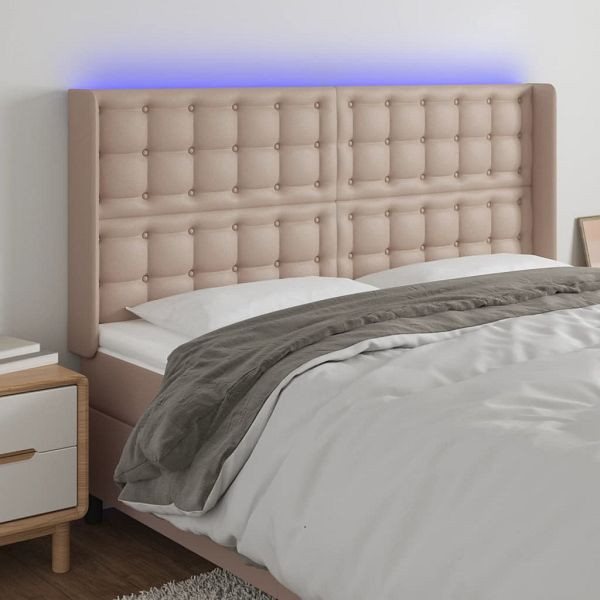 vidaXL LED Kopfteil Cappuccino-Braun 203x16x118/128cm Kunstleder, 3124161