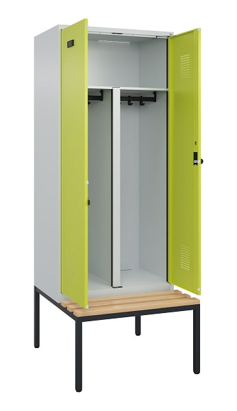 C+P PSA Doppel-Spind Evolo PLUS, Bank, 2 Abteile, 2120x800x815mm, 7035/0024, Drehriegel, Sitzfläche Buche-Hartholz, Sitzbank, 0490527-22P S10015