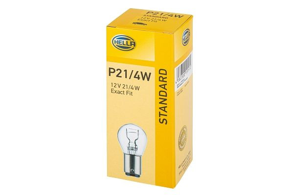 HELLA Halogen-Glühlampe, P21/4W, Standard, 12V, 21/4W, Sockelausführung Glühlampe: BAZ15d, Schachtel, 8GD 004 772-121