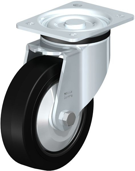 Blickle LK-POEV 160XR-FA Stahlblech-Lenkrolle, schwere Ausführung, mit Anschraubplatte, Elastik-Vollgummi, Schwarz, 851215